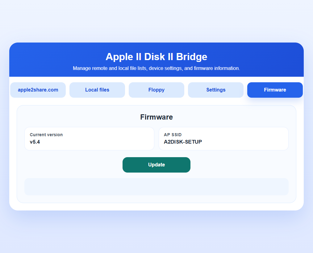 ESP32 Firmware page showing the current version and AP SSID