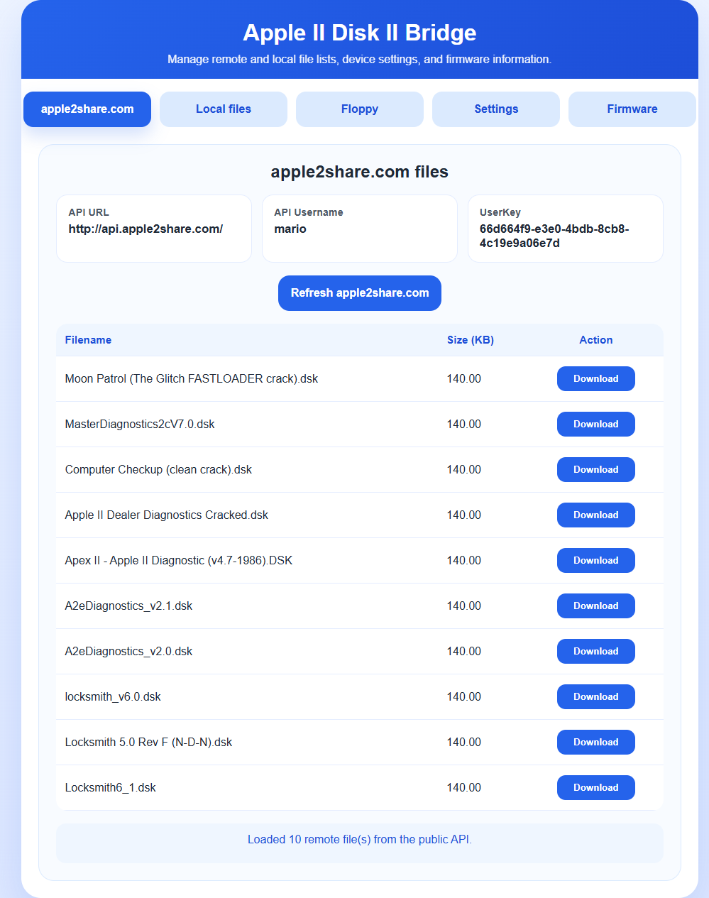 ESP32 remote files page for mario